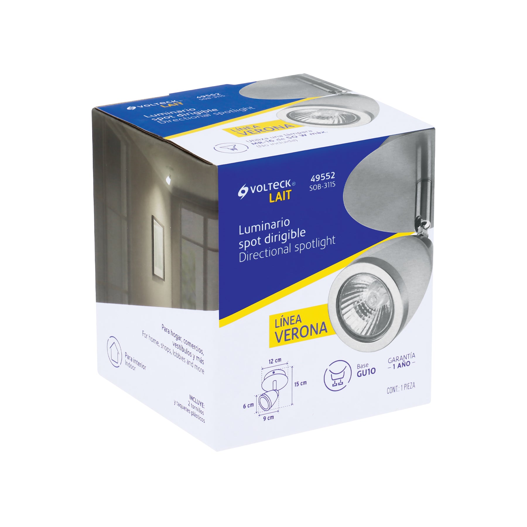 Luminario de sobreponer 1 spot base GU10, Verona, Volteck
