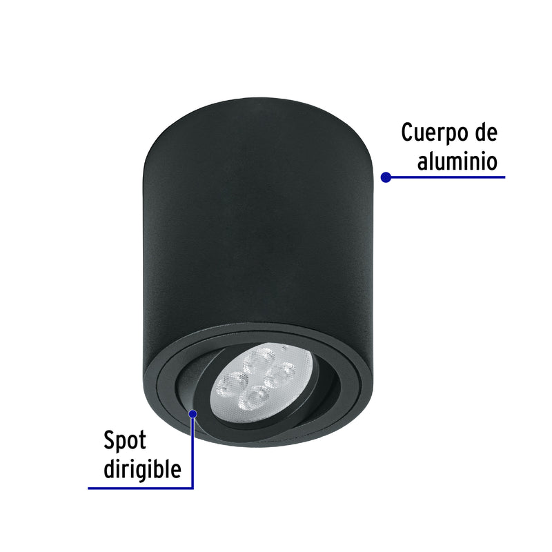 Luminario de sobreponer con spot dirigible, redondo, negro