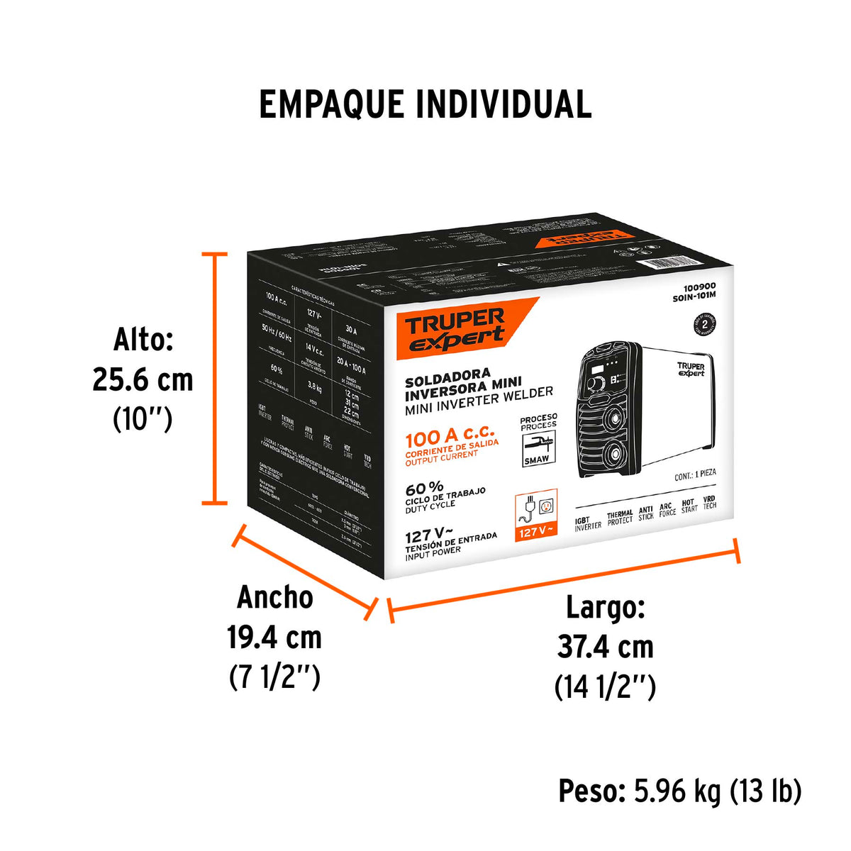 Mini soldadora inversora 100A, 127V, TRUPER EXPERT
