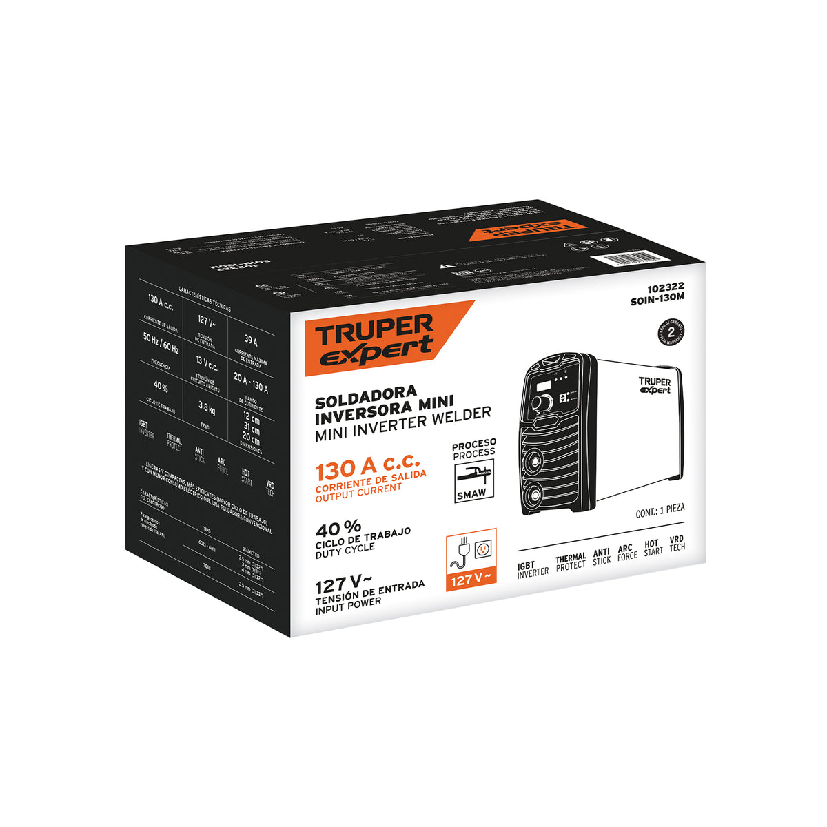 Mini soldadora inversora 130A, 127V, TRUPER EXPERT
