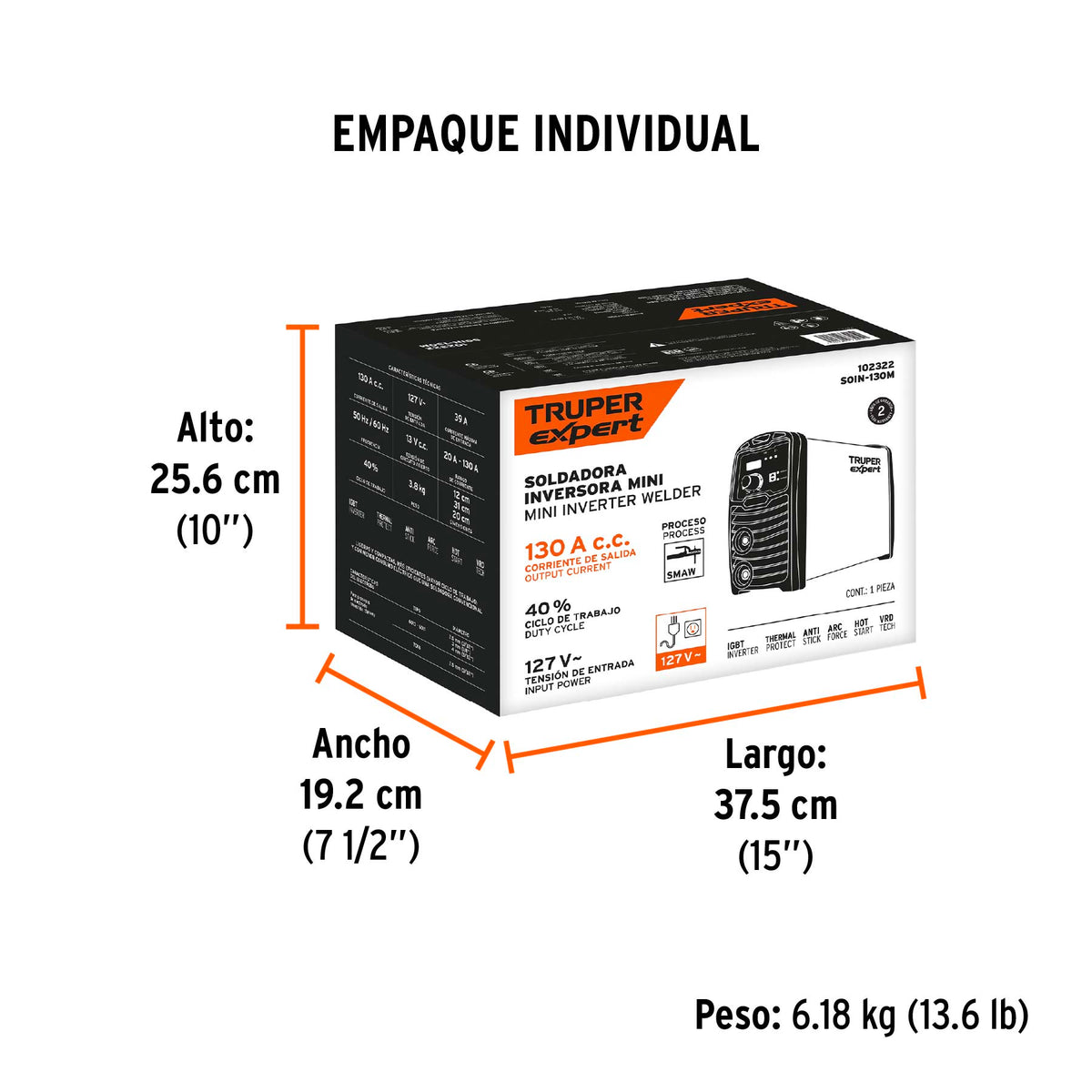 Mini soldadora inversora 130A, 127V, TRUPER EXPERT