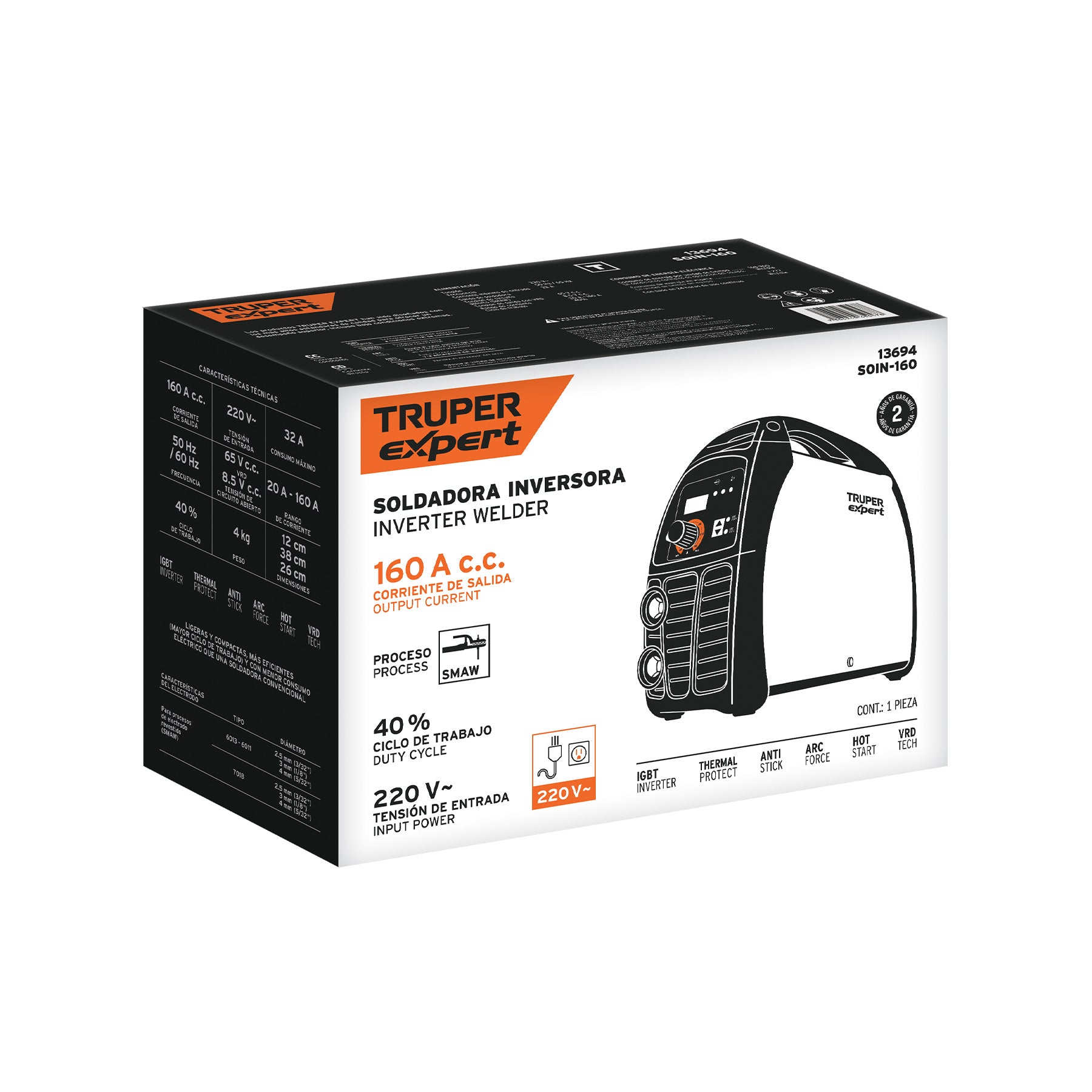 Soldadora inversora, 160 A, 220 V