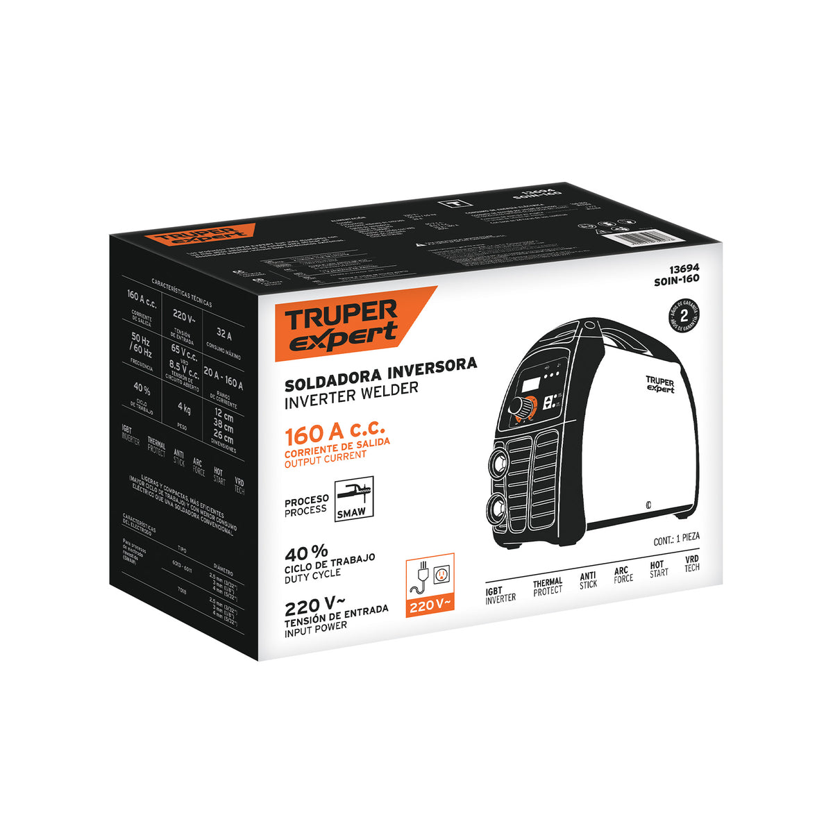 Soldadora inversora, 160 A, 220 V