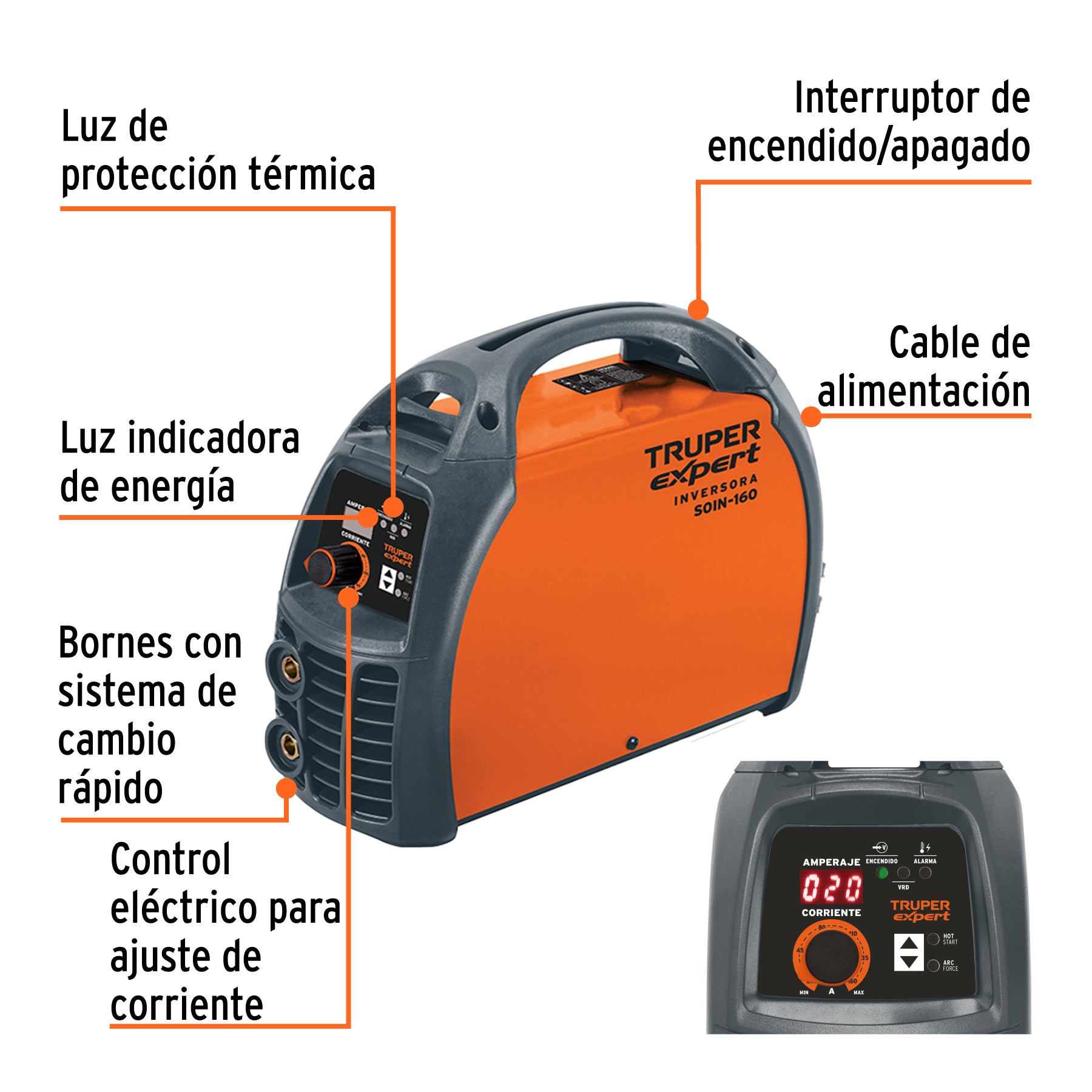Soldadora inversora, 160 A, 220 V