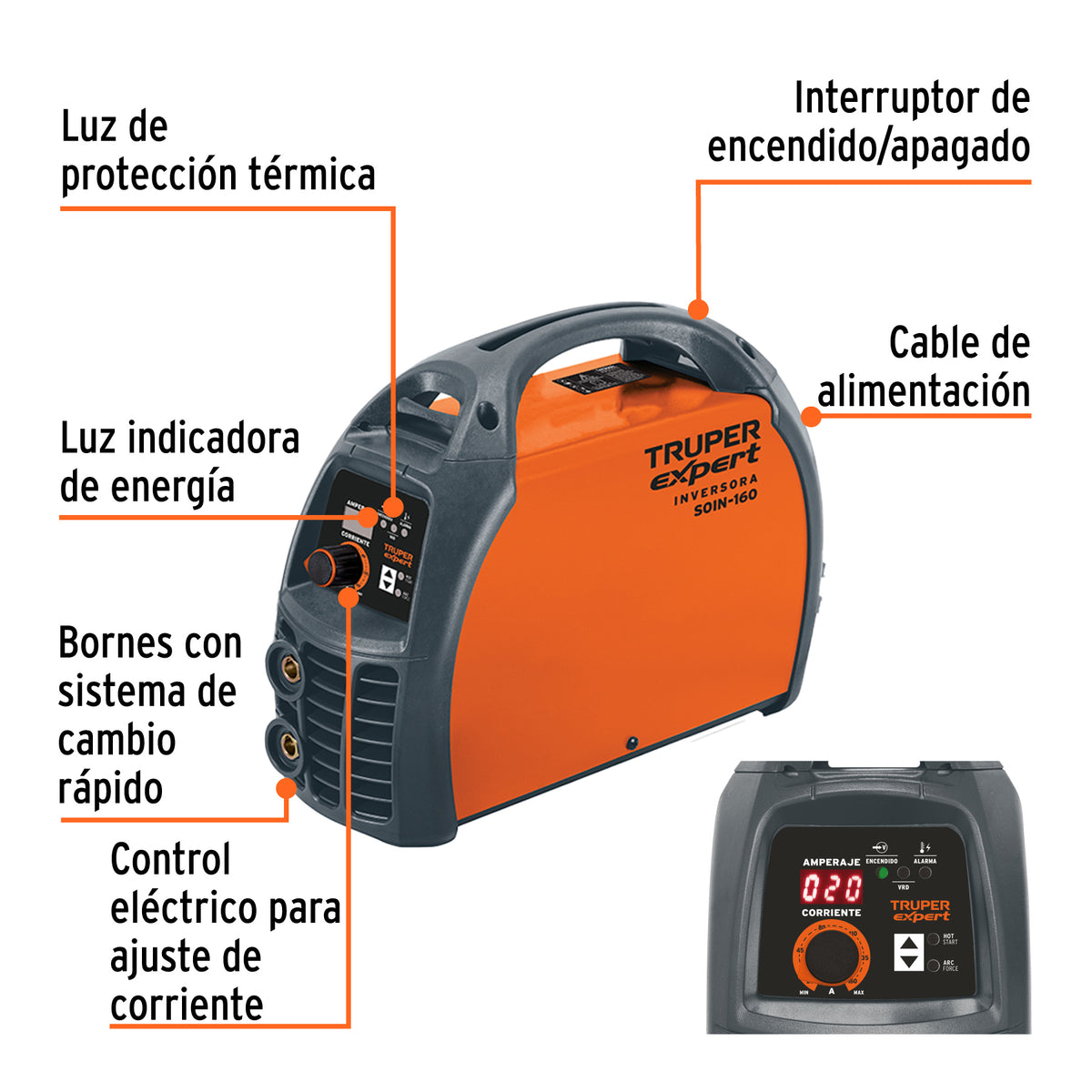 Soldadora inversora, 160 A, 220 V