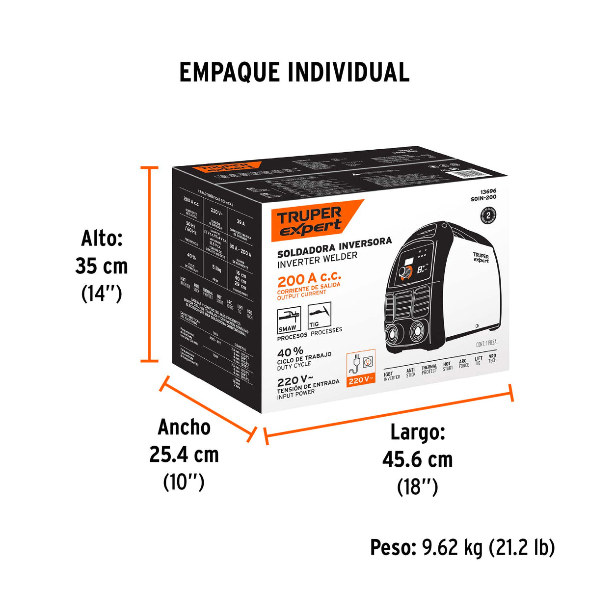 Soldadora inversora 200A, 220V, TRUPER EXPERT