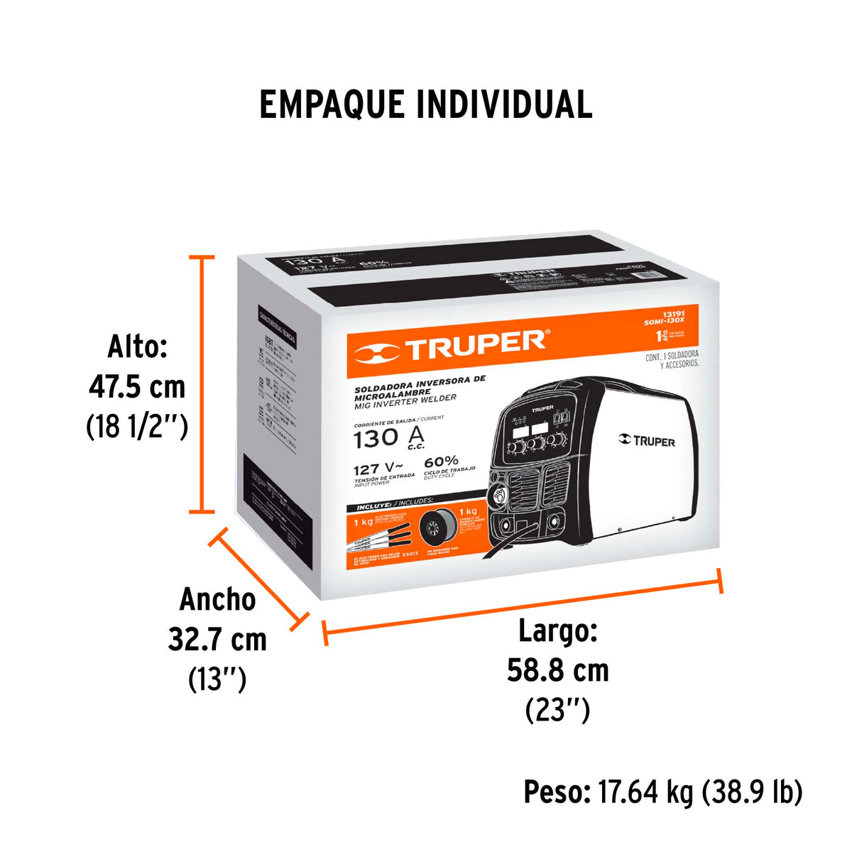 Soldadora para microalambre y electrodo, 130 Amps