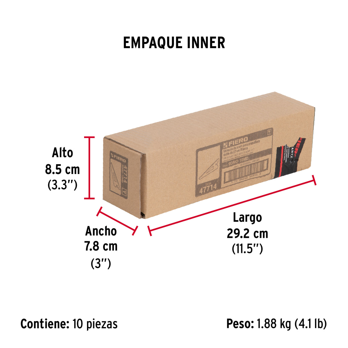 Ménsula plana blanca para cremallera doble, 27cm