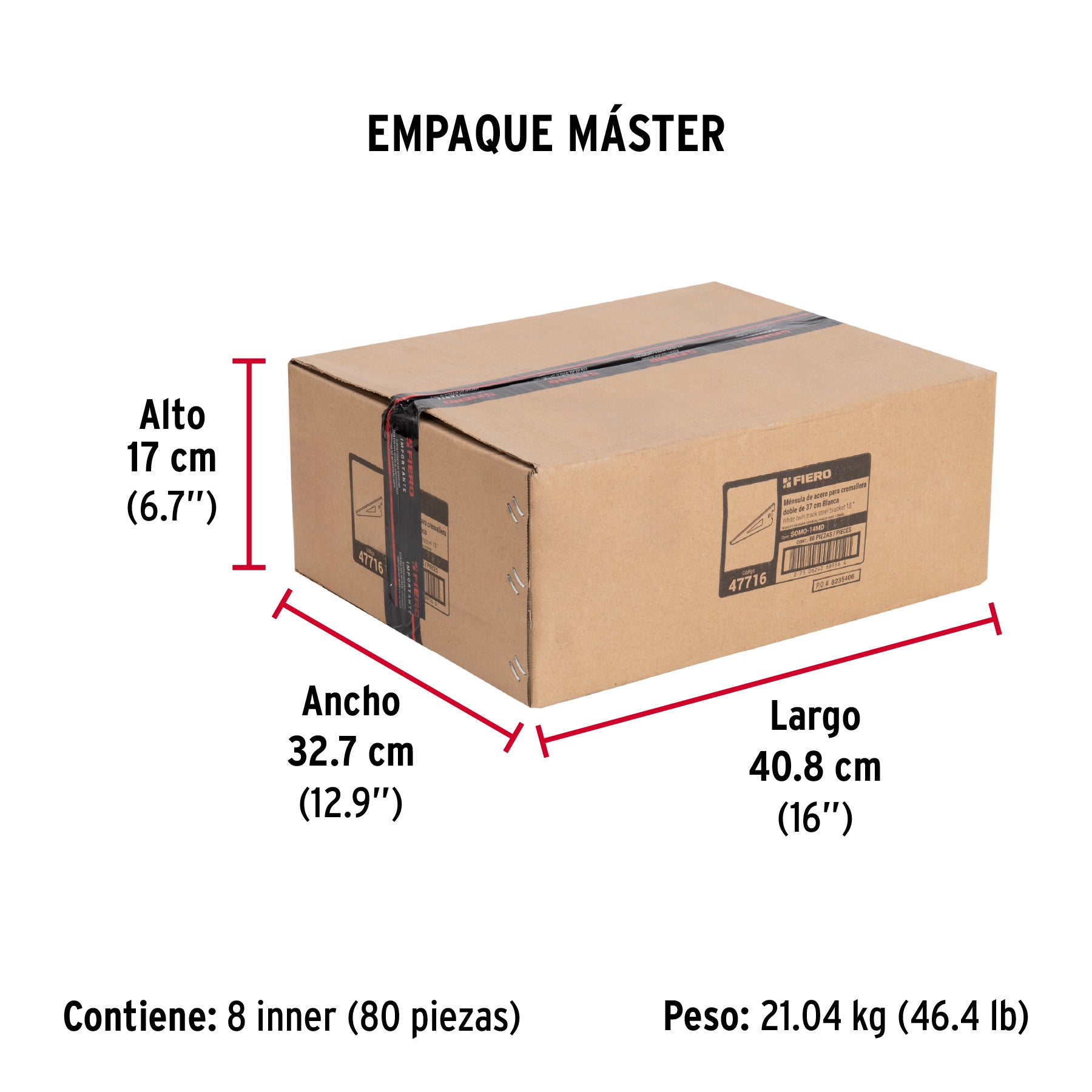 Ménsula plana blanca para cremallera doble, 37cm