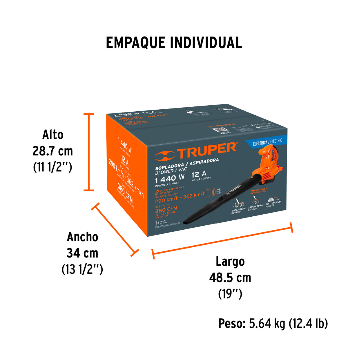 Sopladora/Aspiradora eléctrica 1,440W, con bolsa recolectora