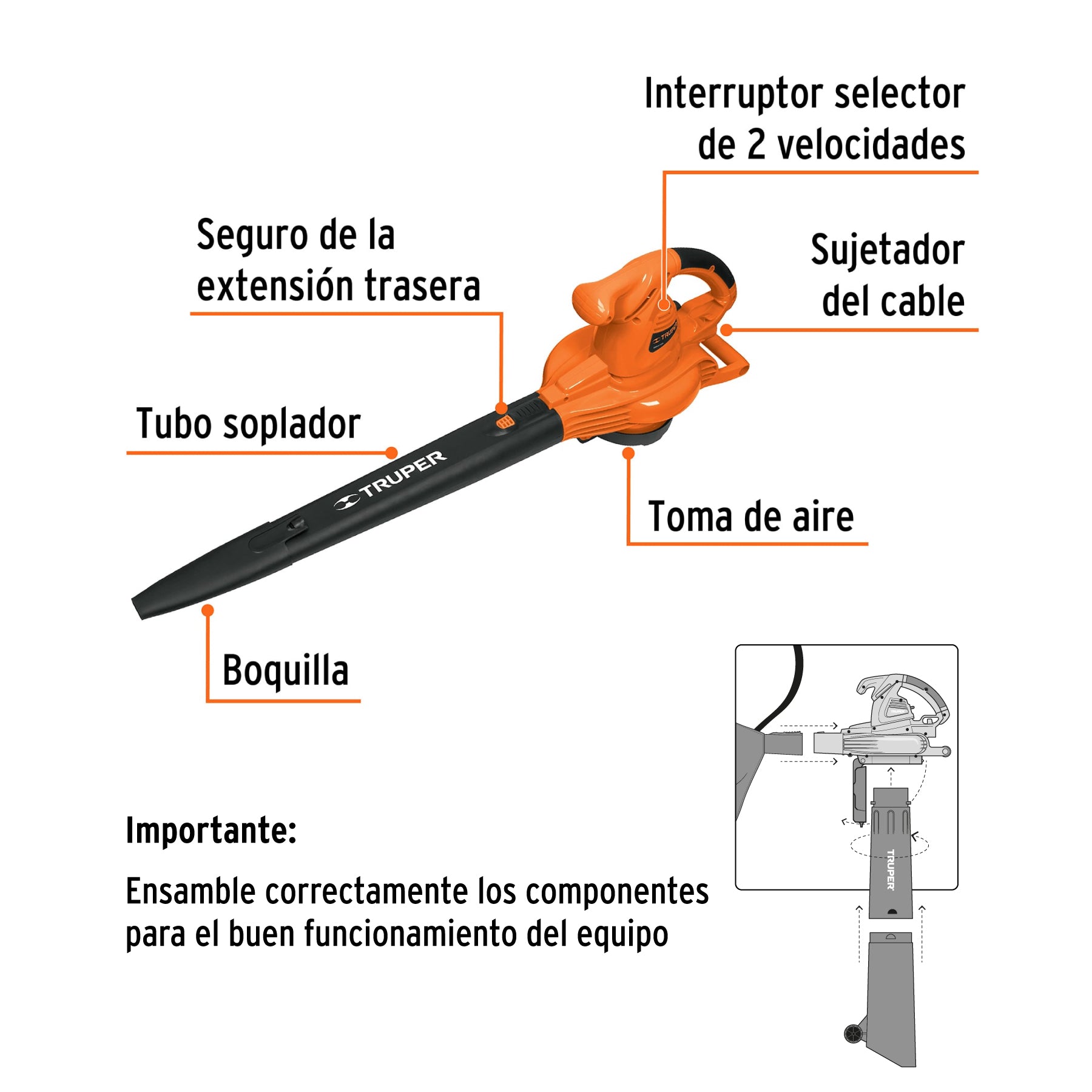 Sopladora/Aspiradora eléctrica 1,440W, con bolsa recolectora