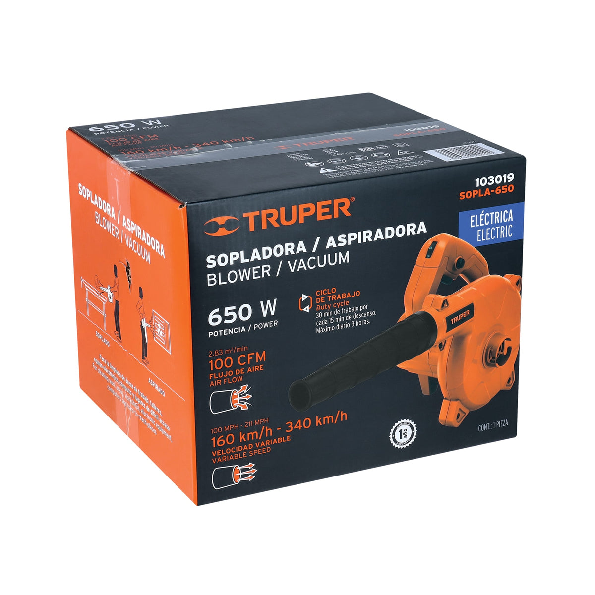 Sopladora/Aspiradora eléctrica 650 W, Truper