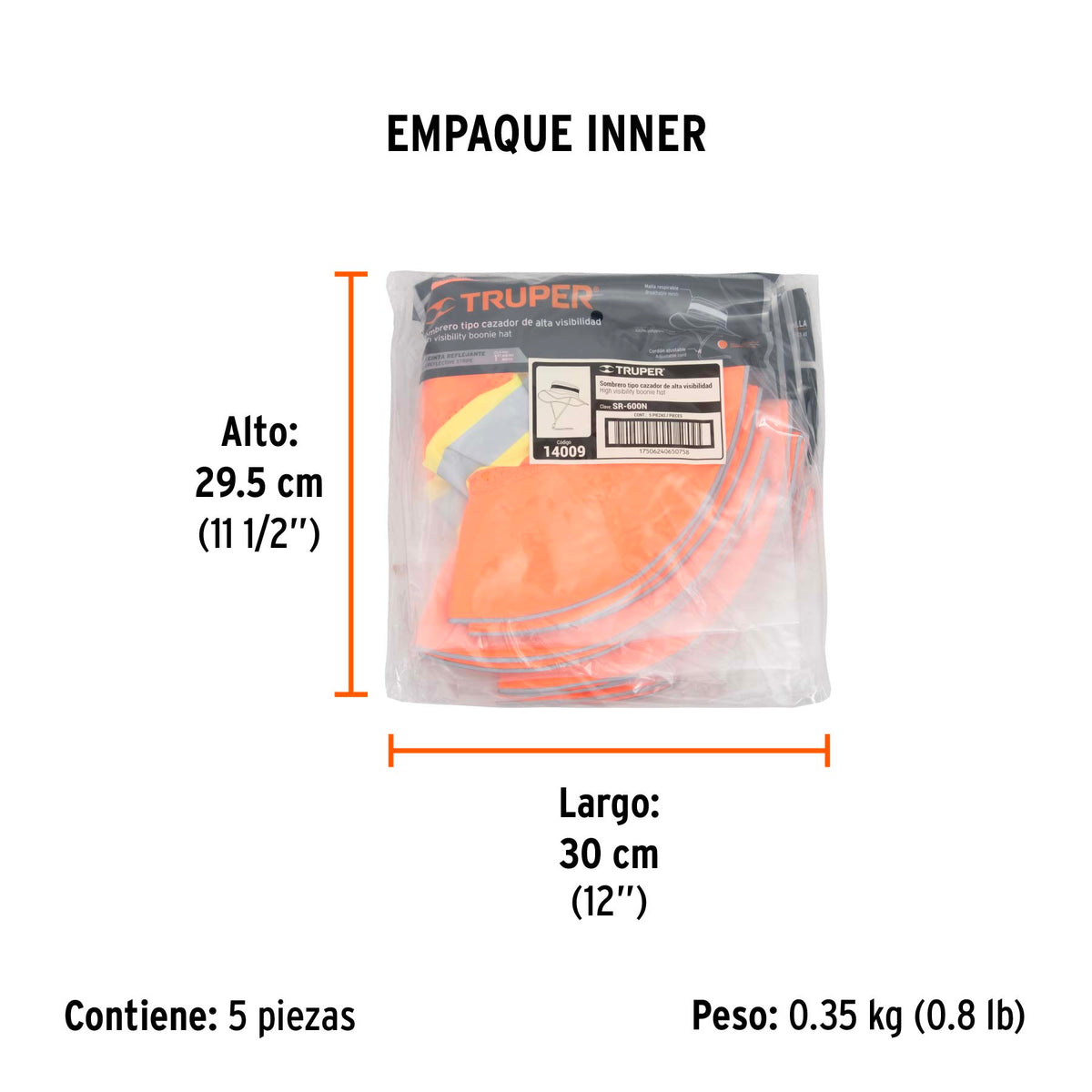 Sombrero alta visibilidad con reflejante, naranja