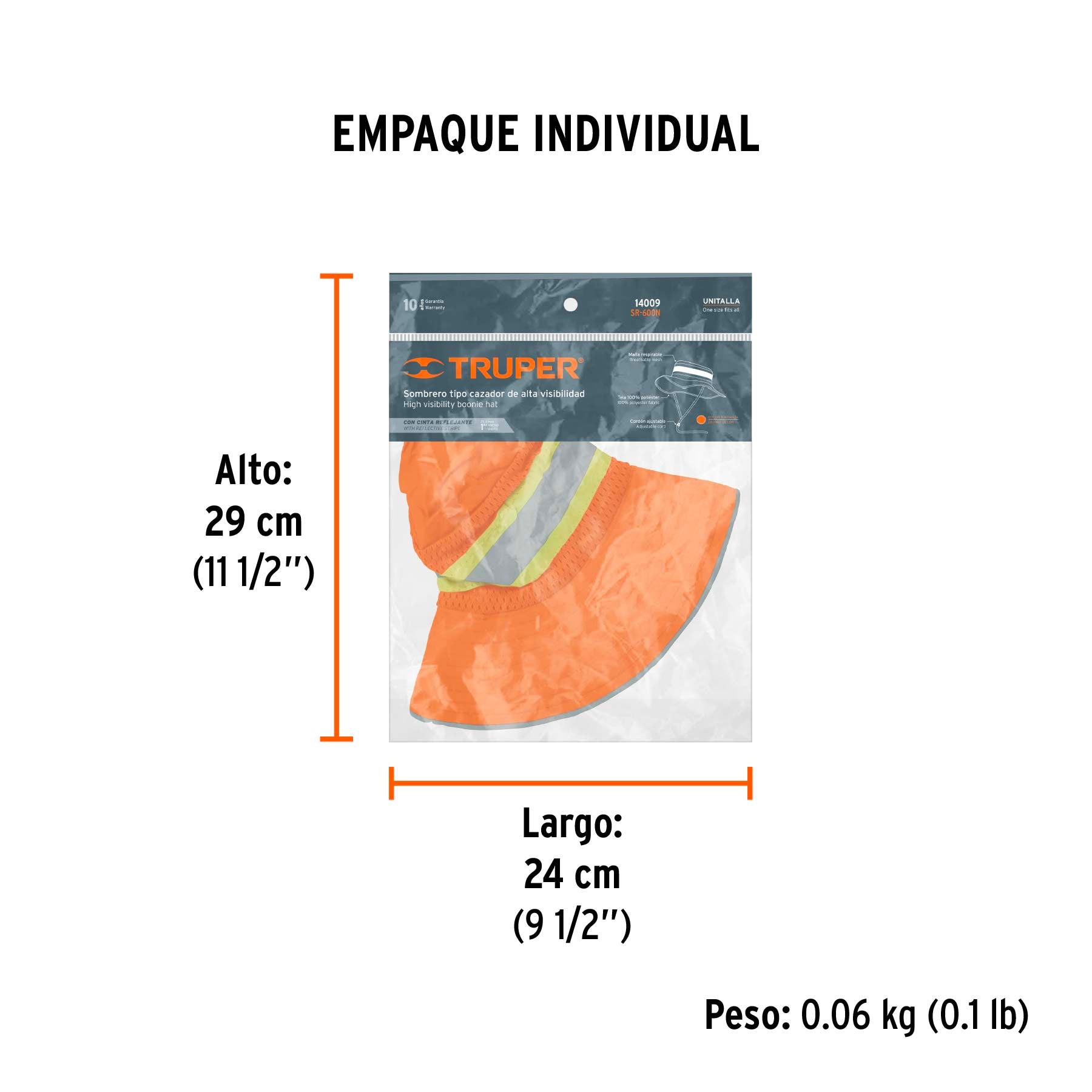 Sombrero alta visibilidad con reflejante, naranja