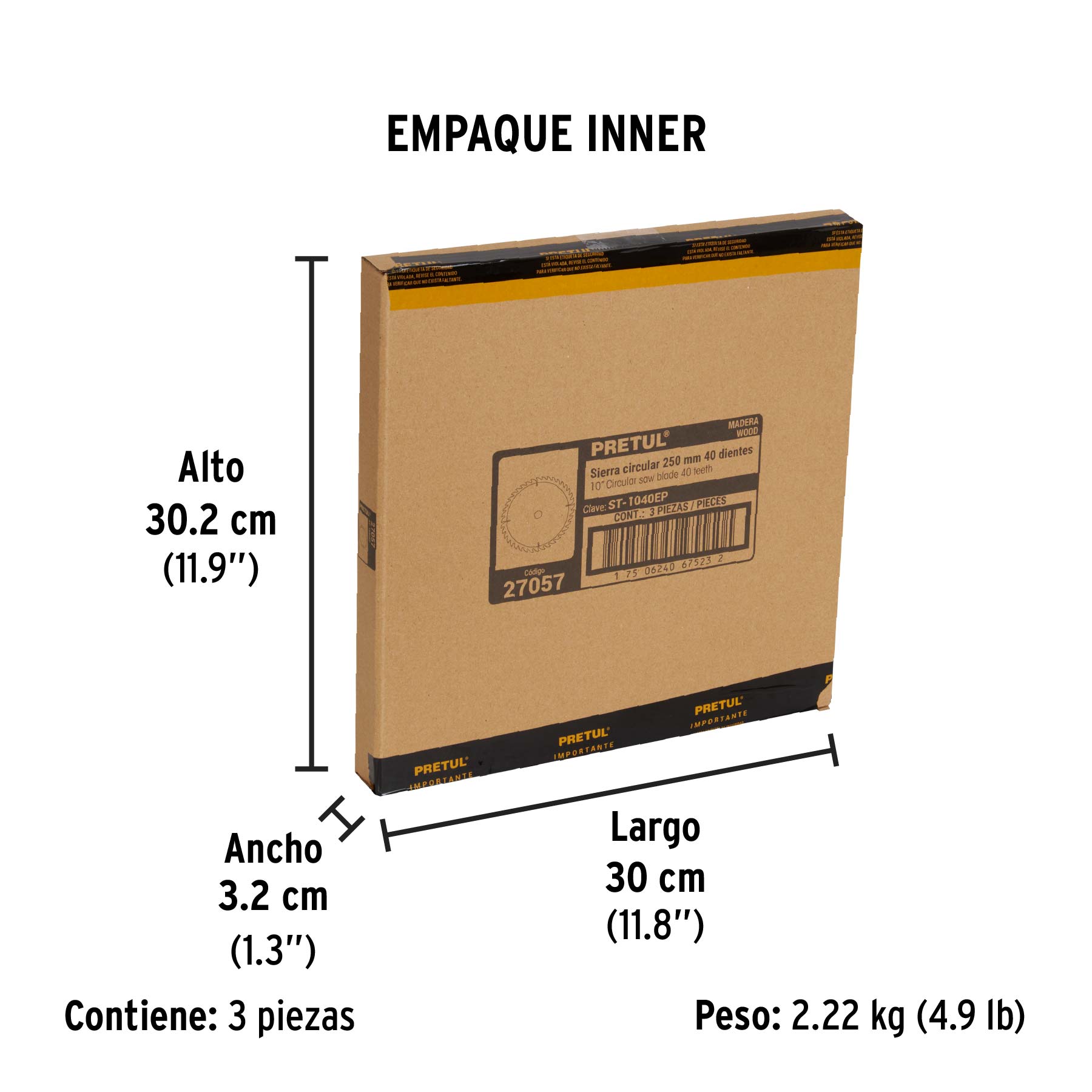 Disco Sierra circular p/madera 10", 40 dientes, centro 1", Pretul