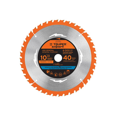 Disco sierra p/madera 10", 40dpp, centro 1", Expert