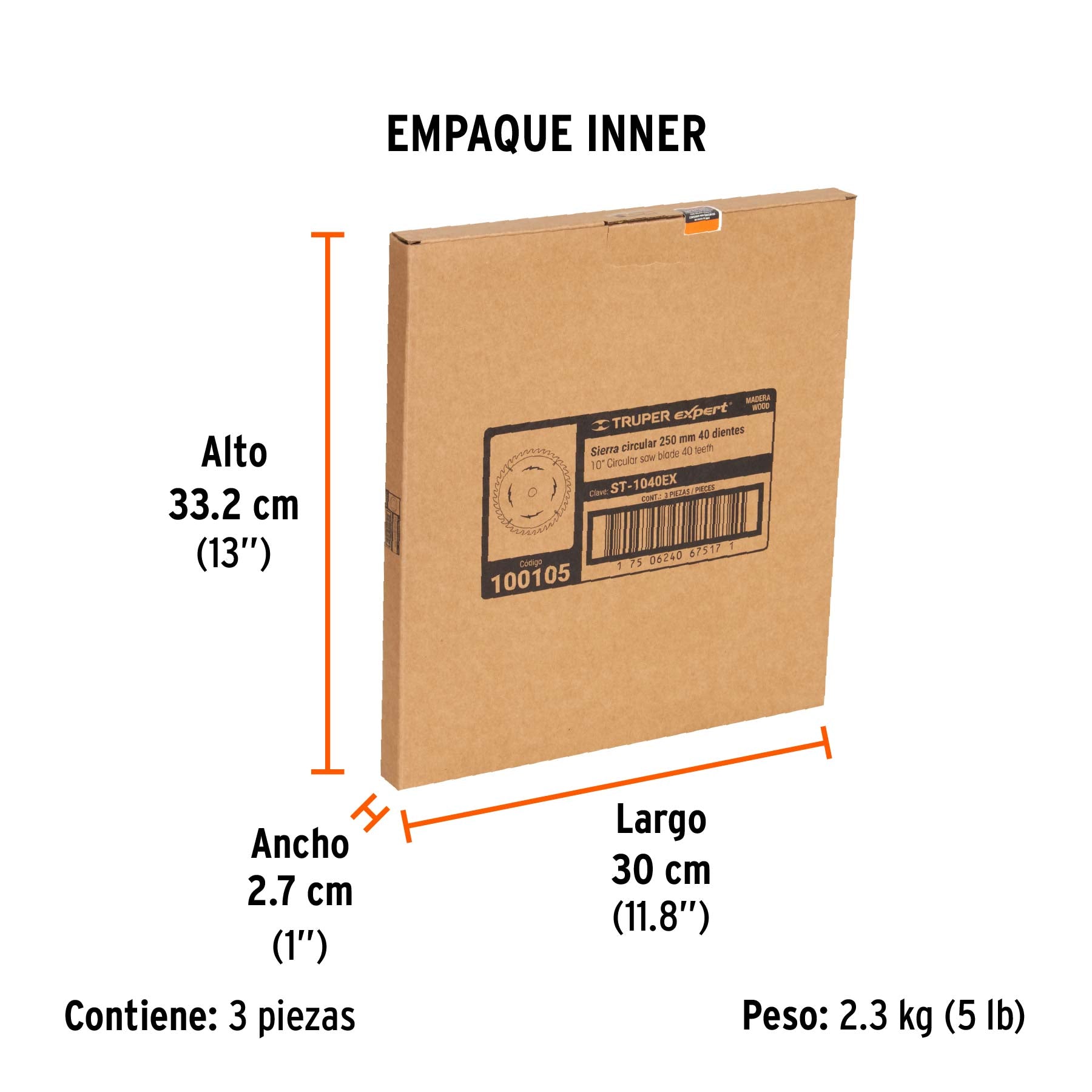 Disco sierra p/madera 10", 40dpp, centro 1", Expert