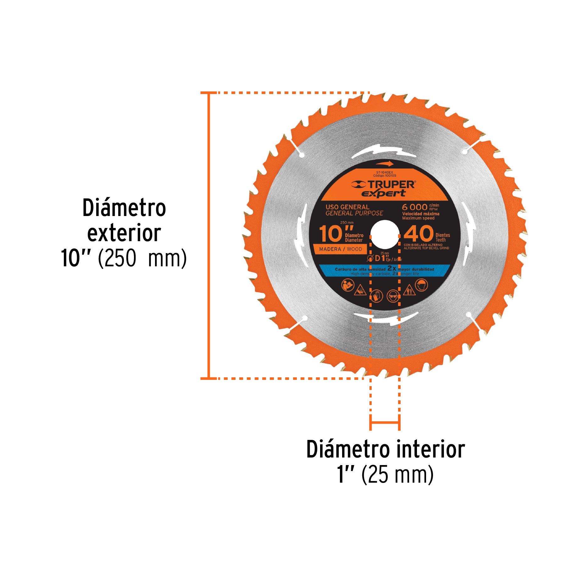 Disco sierra p/madera 10", 40dpp, centro 1", Expert