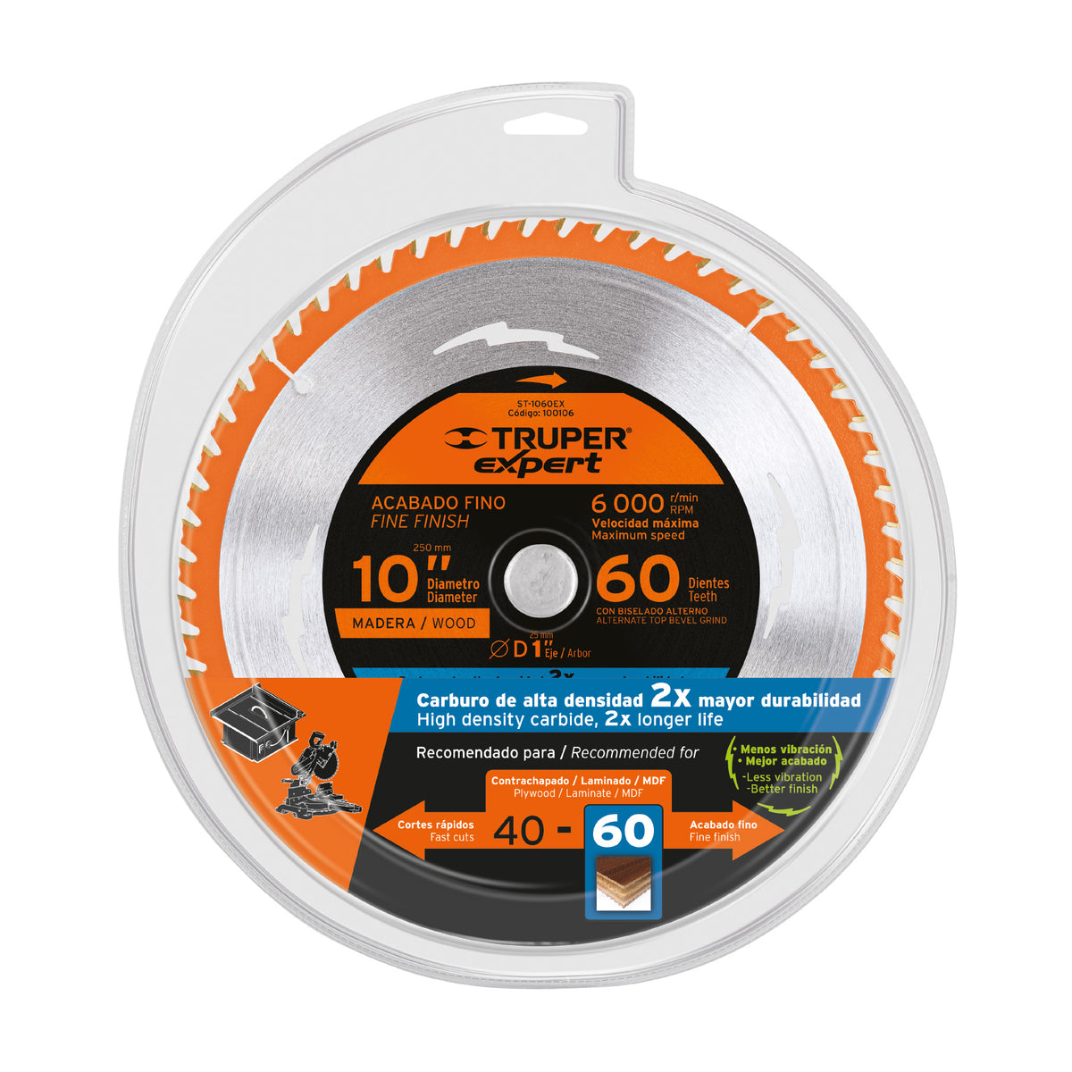 Disco sierra, madera 10", 60dpp, Expert