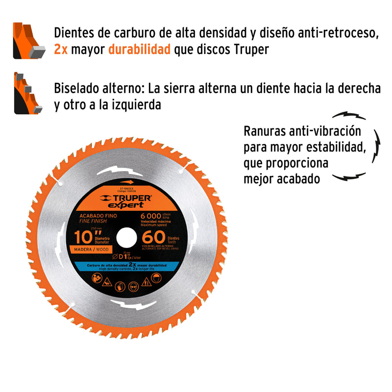 Disco sierra, madera 10", 60dpp, Expert