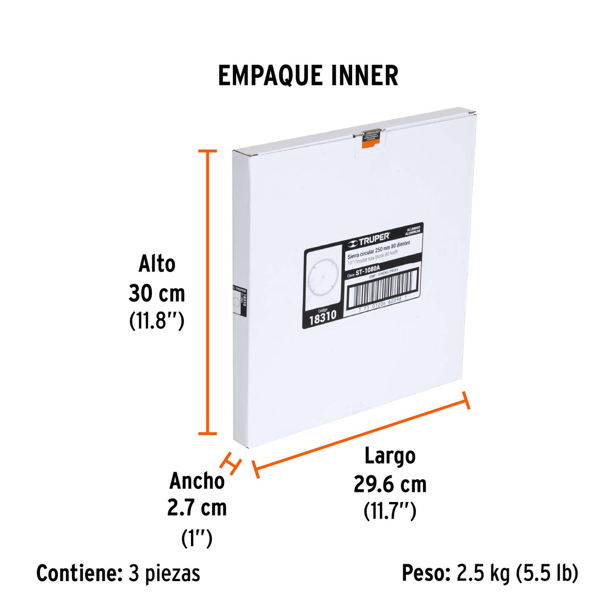 Disco sierra p/aluminio 10", 80 dientes, centro 5/8"