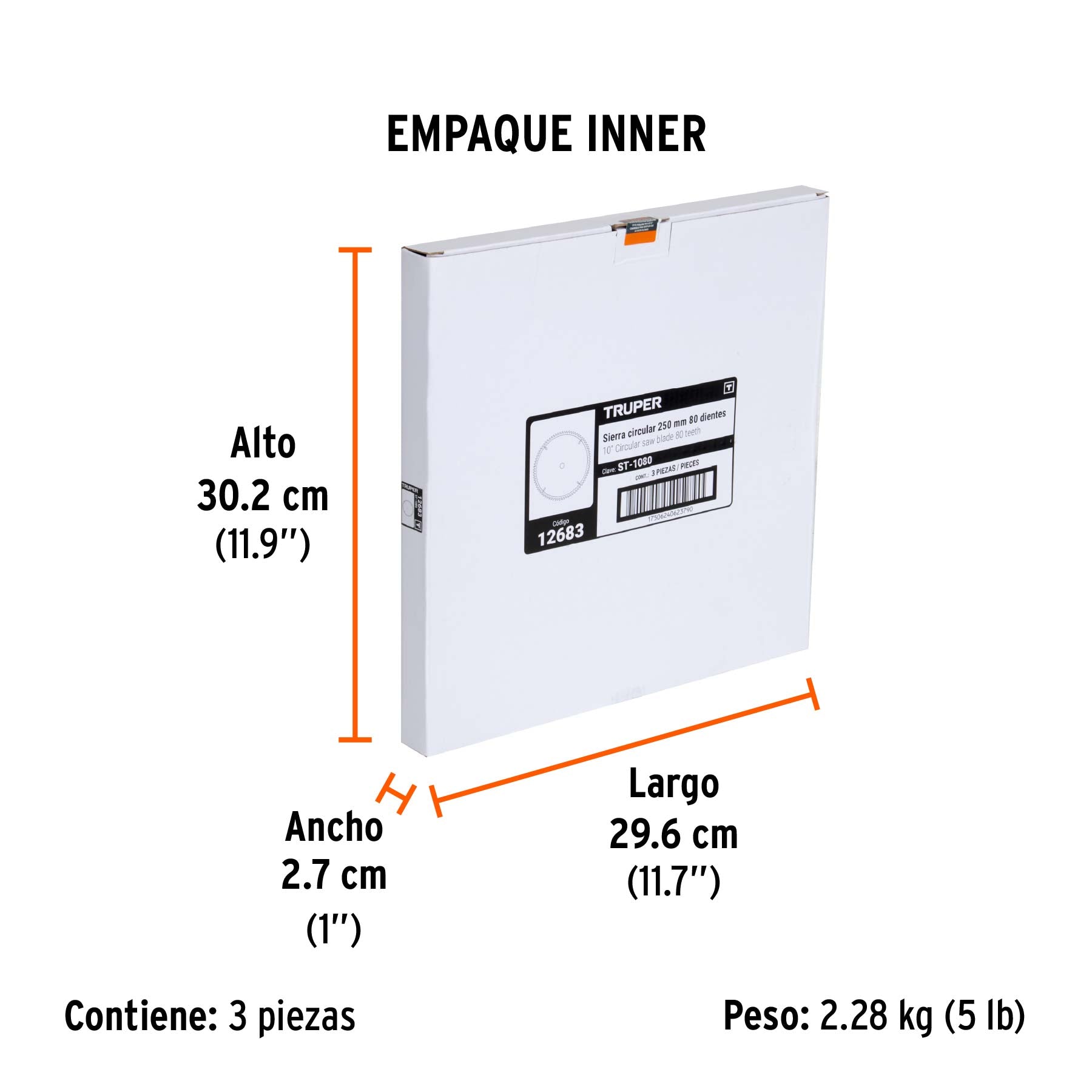 Disco sierra p/madera 10", 80 dientes, centro 5/8"