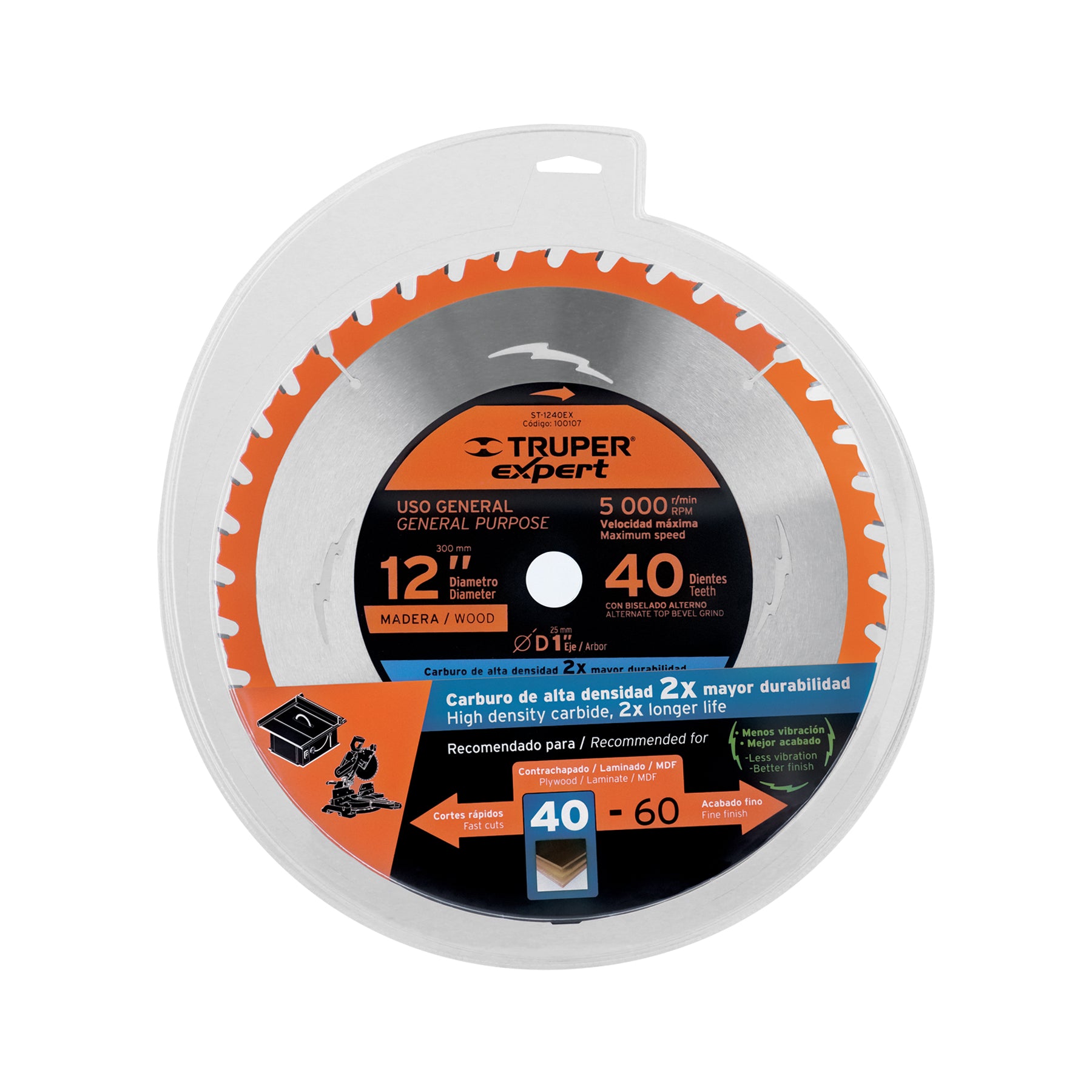 Disco sierra p/madera 12", 40dpp, centro 1", Expert