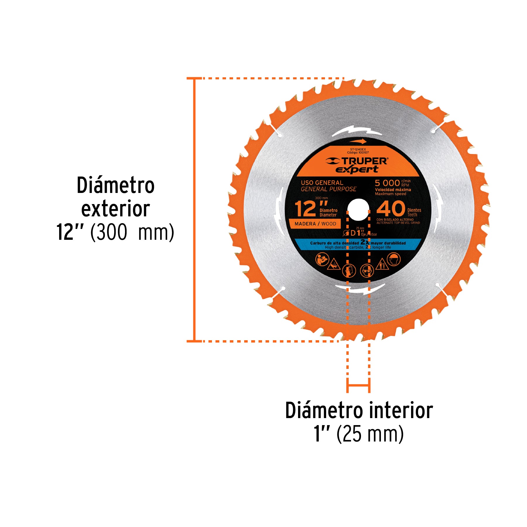 Disco sierra p/madera 12", 40dpp, centro 1", Expert