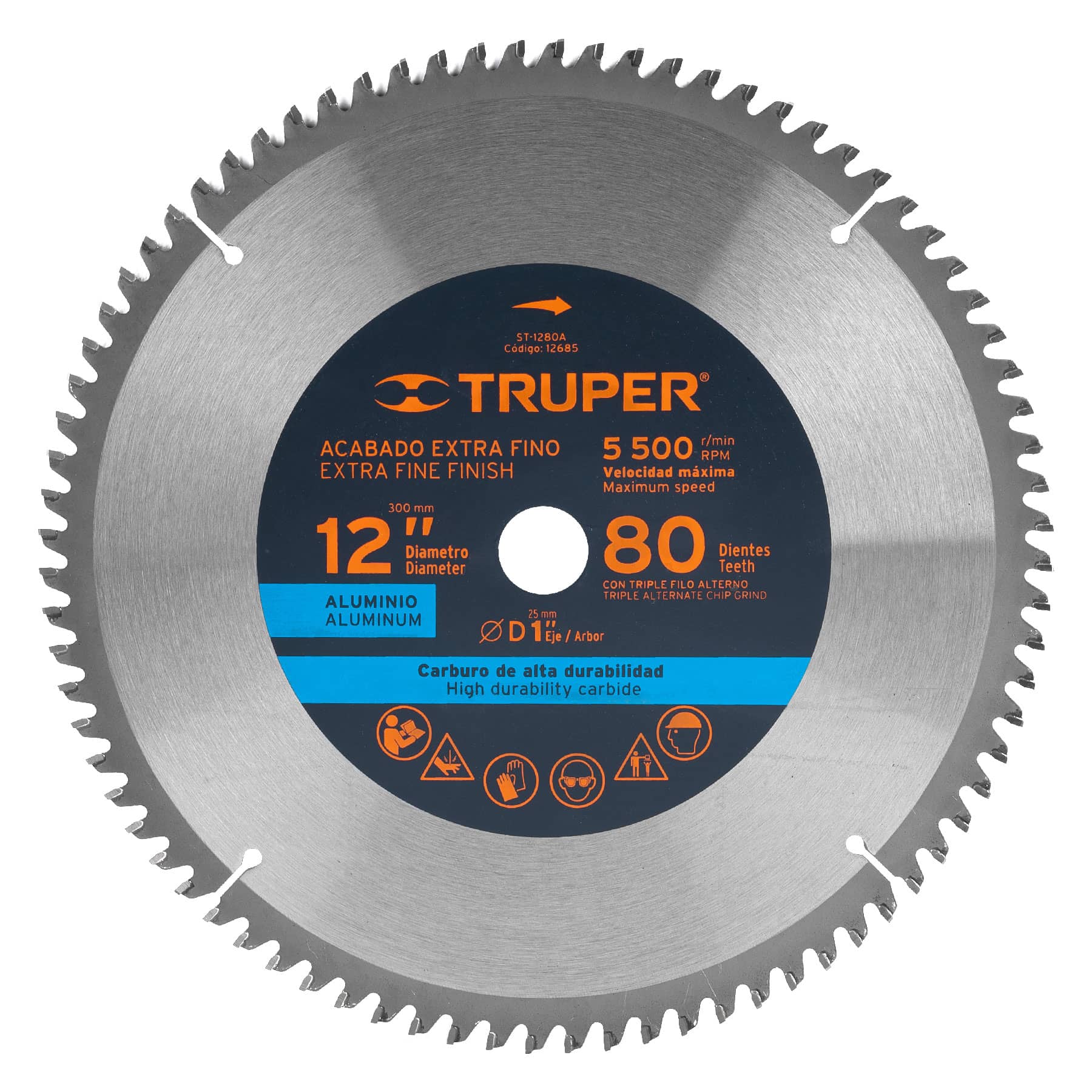 Disco sierra p/aluminio 12", 80 dientes, centro 1"
