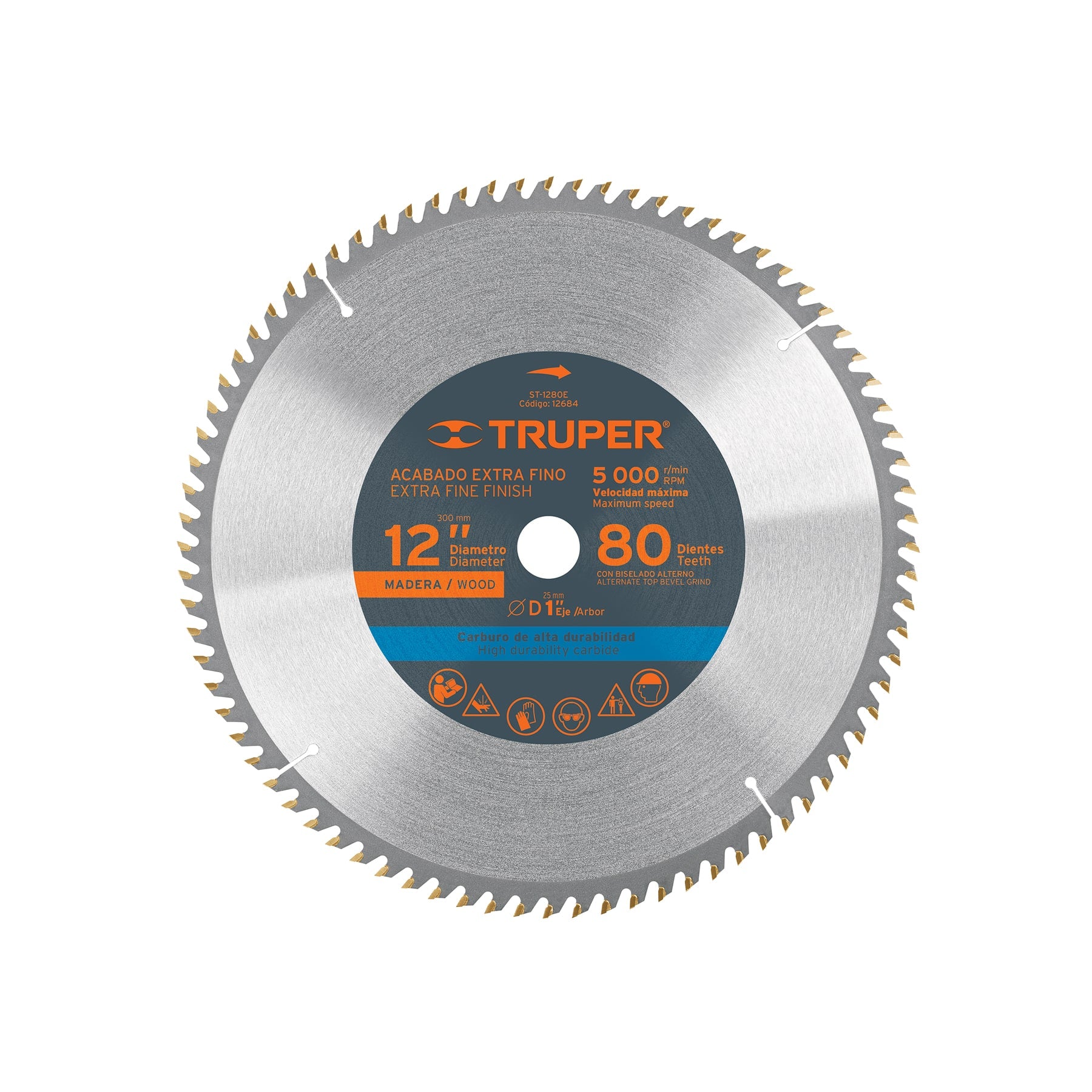 Disco sierra p/madera 12", 80 dientes, centro 1"