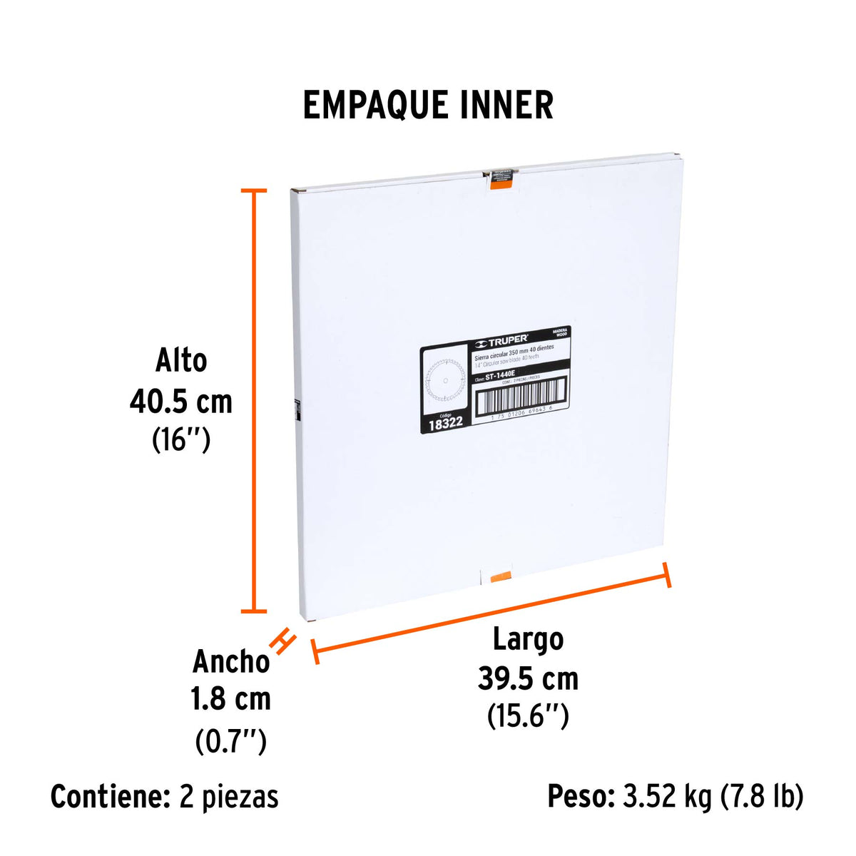 Disco sierra p/madera 14", 40 dientes, centro 1"