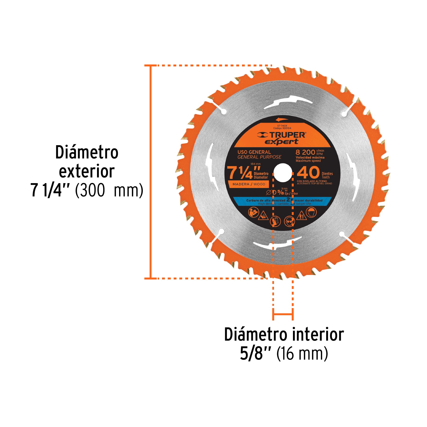 Disco sierra p/madera 7-1/4", 24dpp, centro 5/8",Expert
