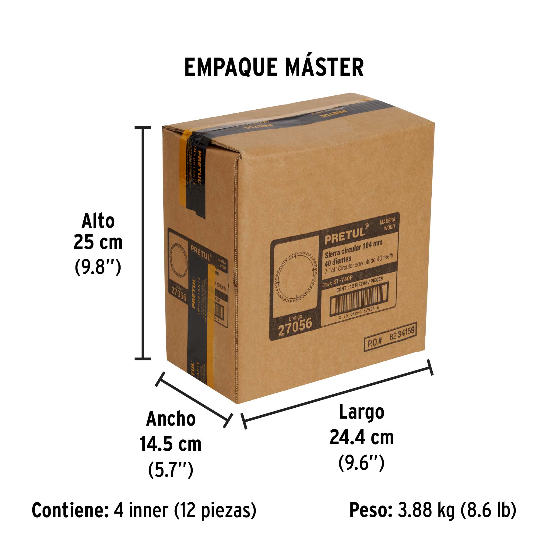 Sierra circular p/madera7-1/4",40 dientes,centro 5/8",Pretul