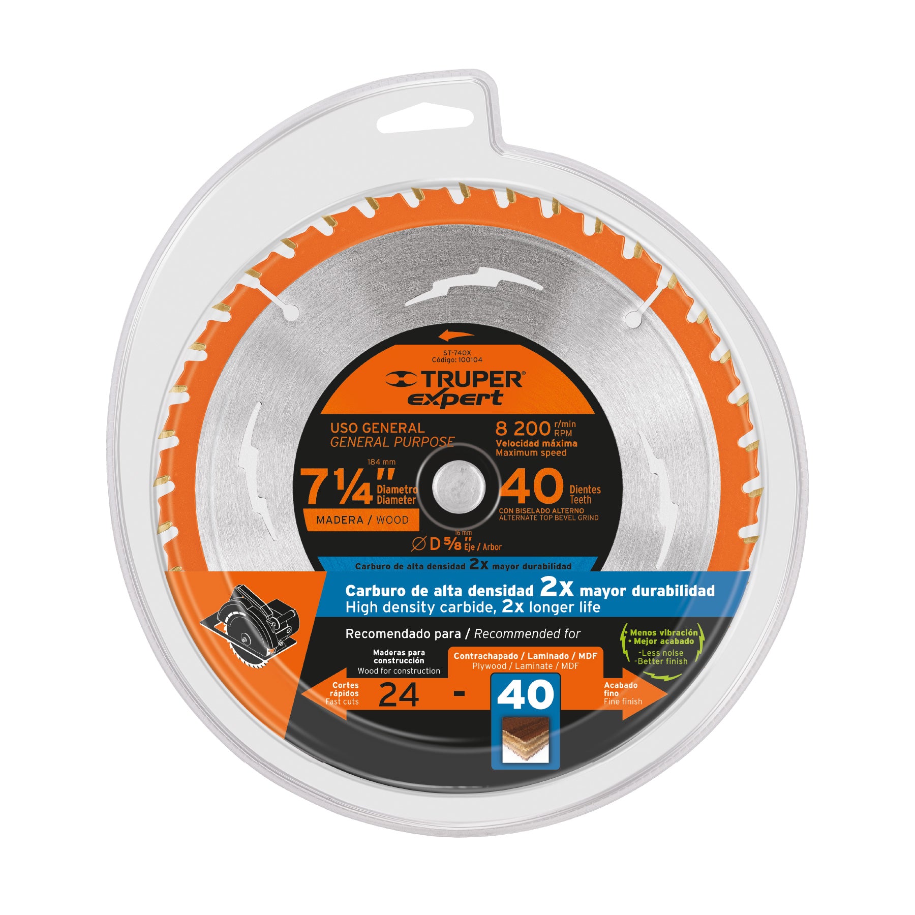 Disco sierra p/madera 7-1/4", 40dpp, centro 5/8",Expert
