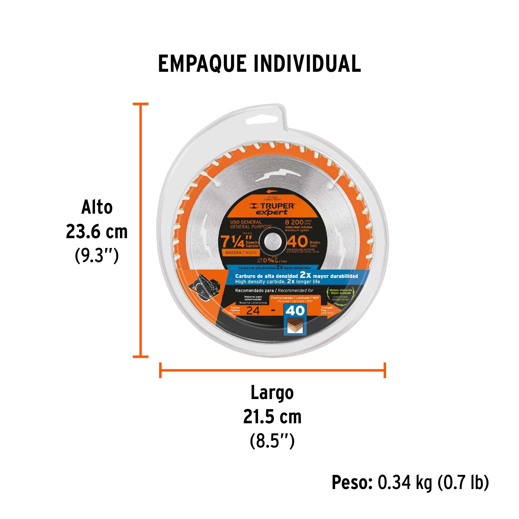 Disco sierra p/madera 7-1/4", 40dpp, centro 5/8",Expert