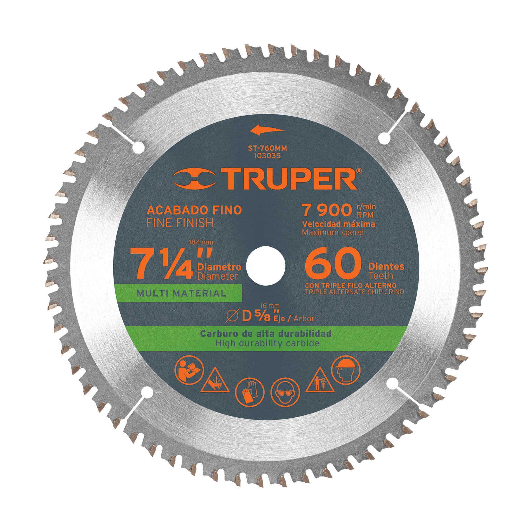 Disco sierra 7-1/4' multimaterial, 60 dientes centro 5/8'