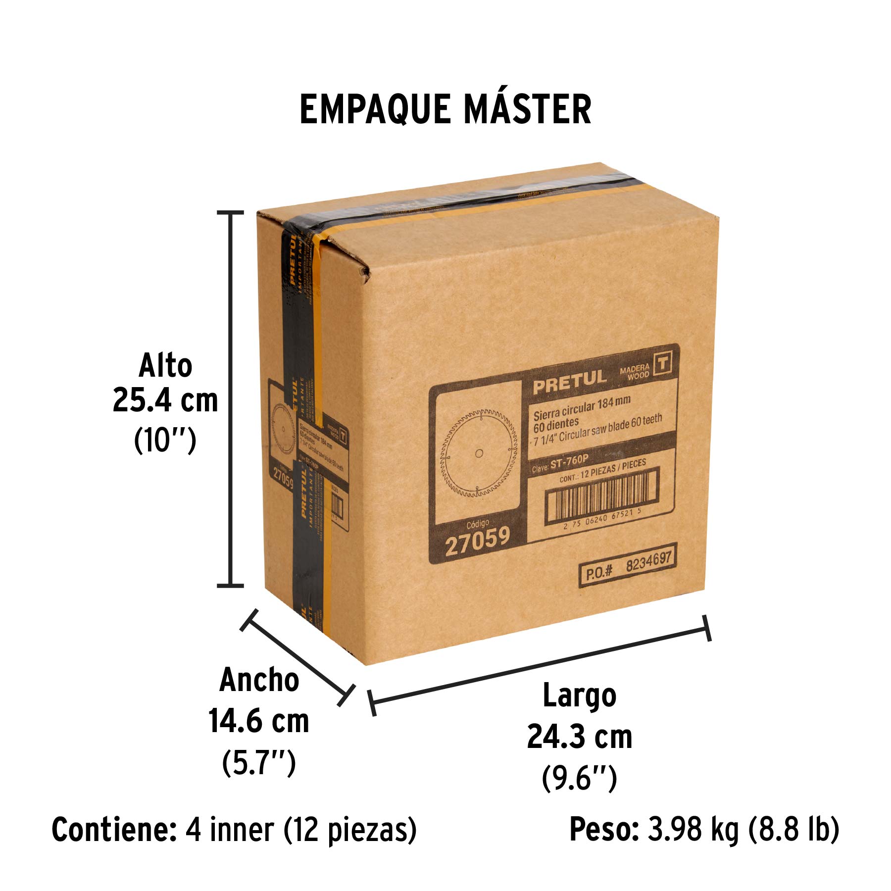 Disco sierra p/madera 7-1/4", 60dpp, centro 5/8",Pretul