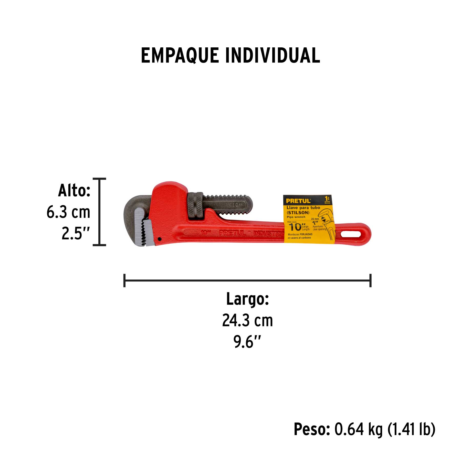 Llave para tubo, stilson, 10", pretul