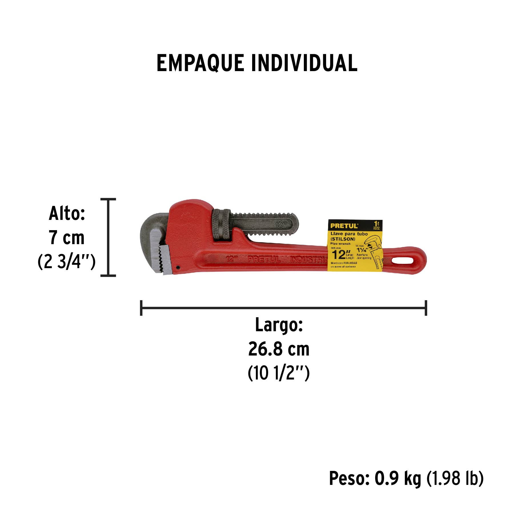 Llave para tubo, stilson, 12", pretul