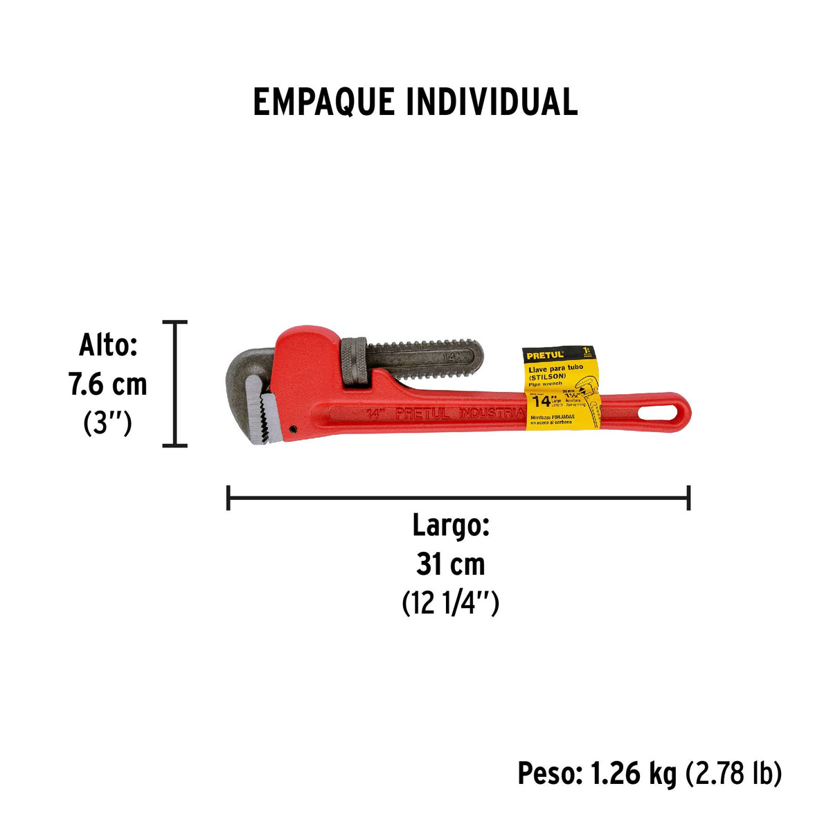 Llave para tubo, stilson, 14", pretul