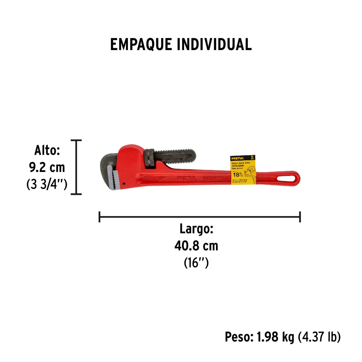 Llave para tubo, stilson, 18", pretul