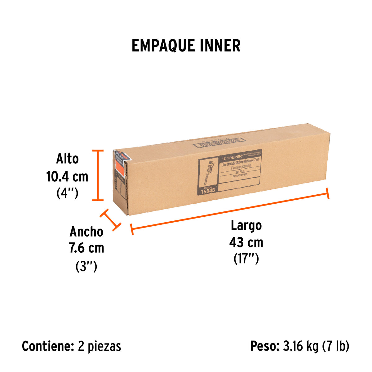 Llave para tubo, stilson, de aluminio, 18"
