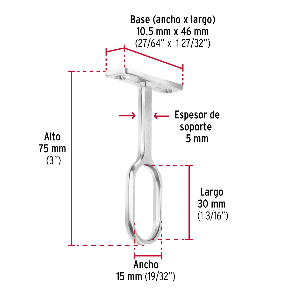 Soporte central para tubo ovalado de closet