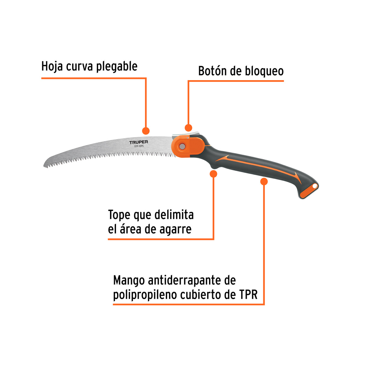 Serrucho plegable 10" hoja curva 5 DPP mango plástico,TRUPER