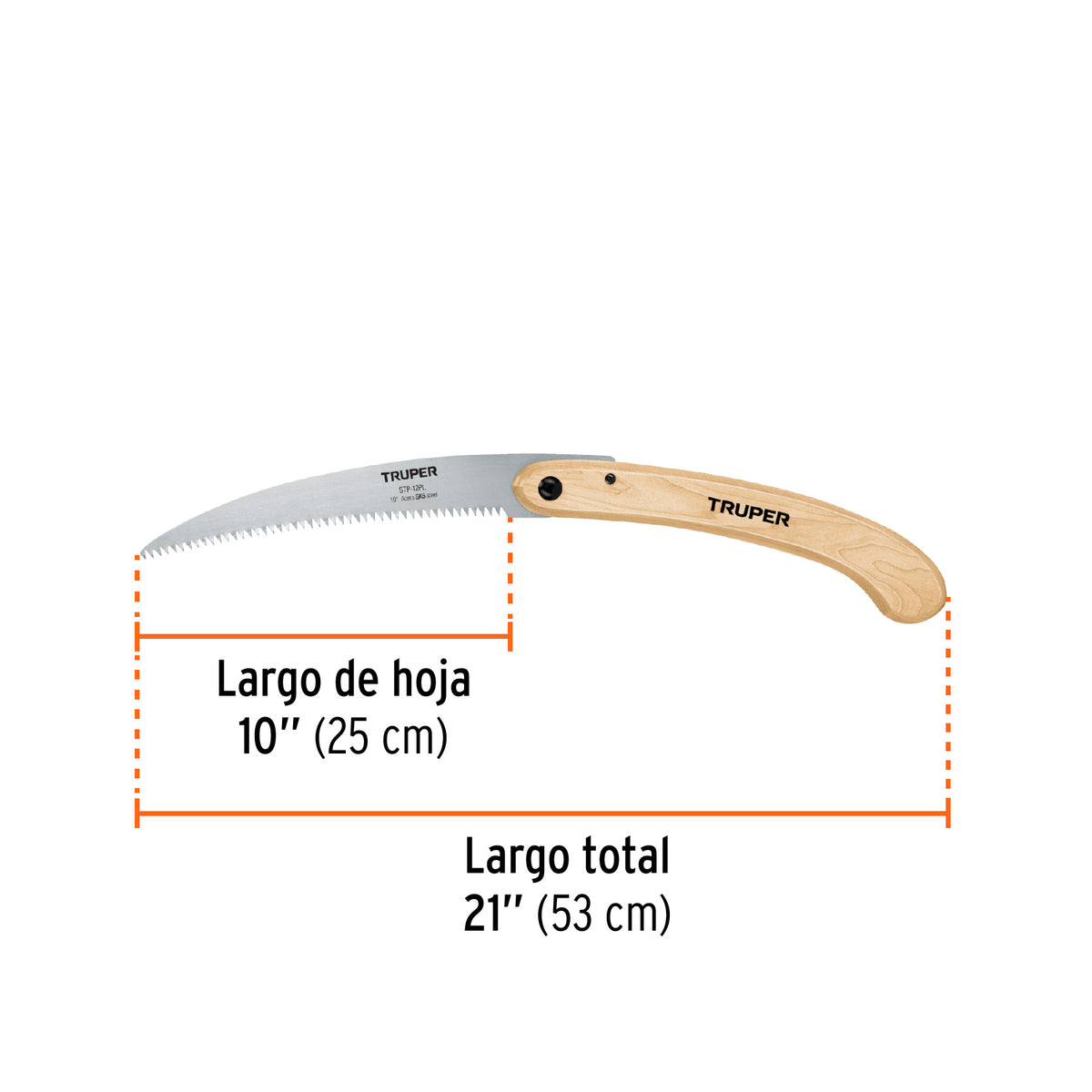 Serrucho de poda 12", plegable, mango de madera, 6 DPP