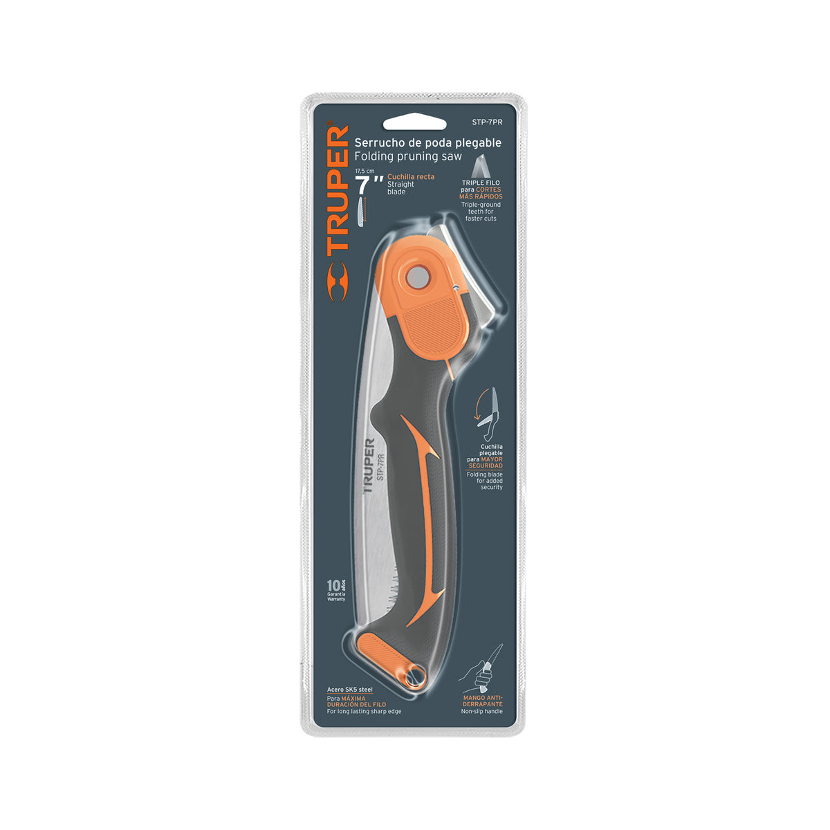 Serrucho plegable 7" hoja recta 11 DPP mango plástico,TRUPER