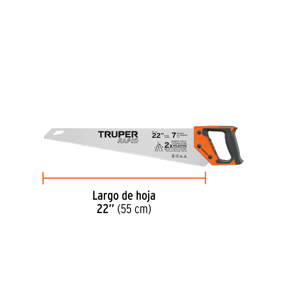 Serrucho Rapid 22", 7 DPP, mango Comfort grip, TRUPER