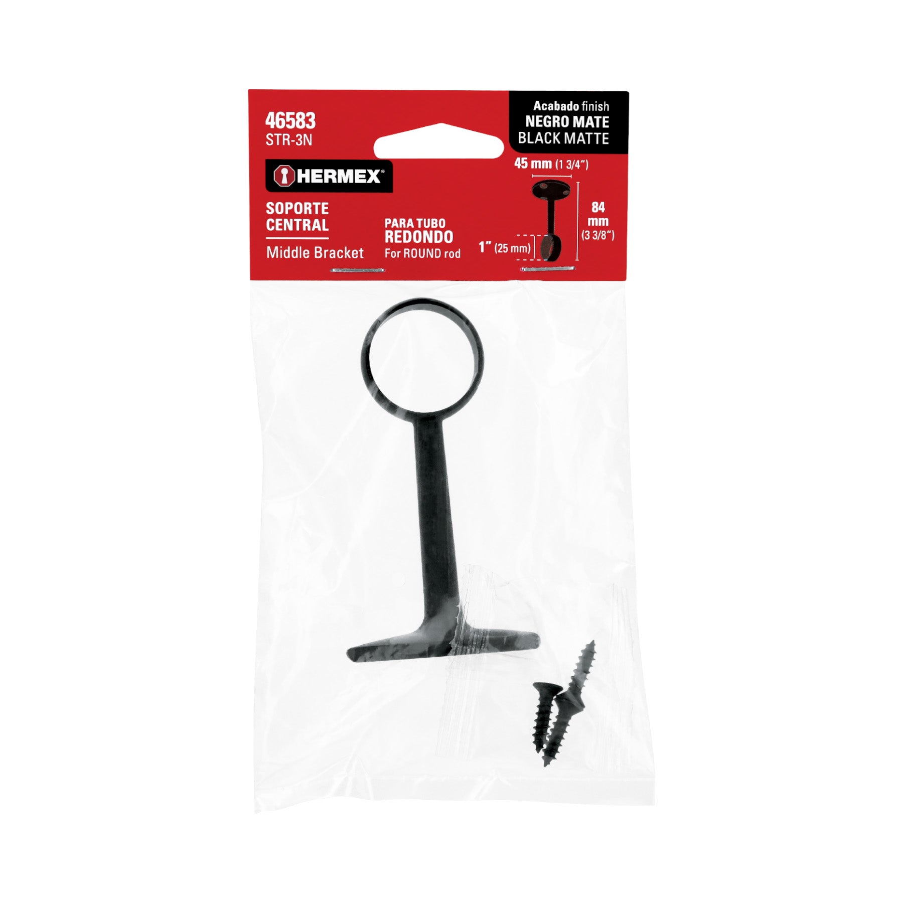 Soporte negro para tubo redondo de closet, HERMEX