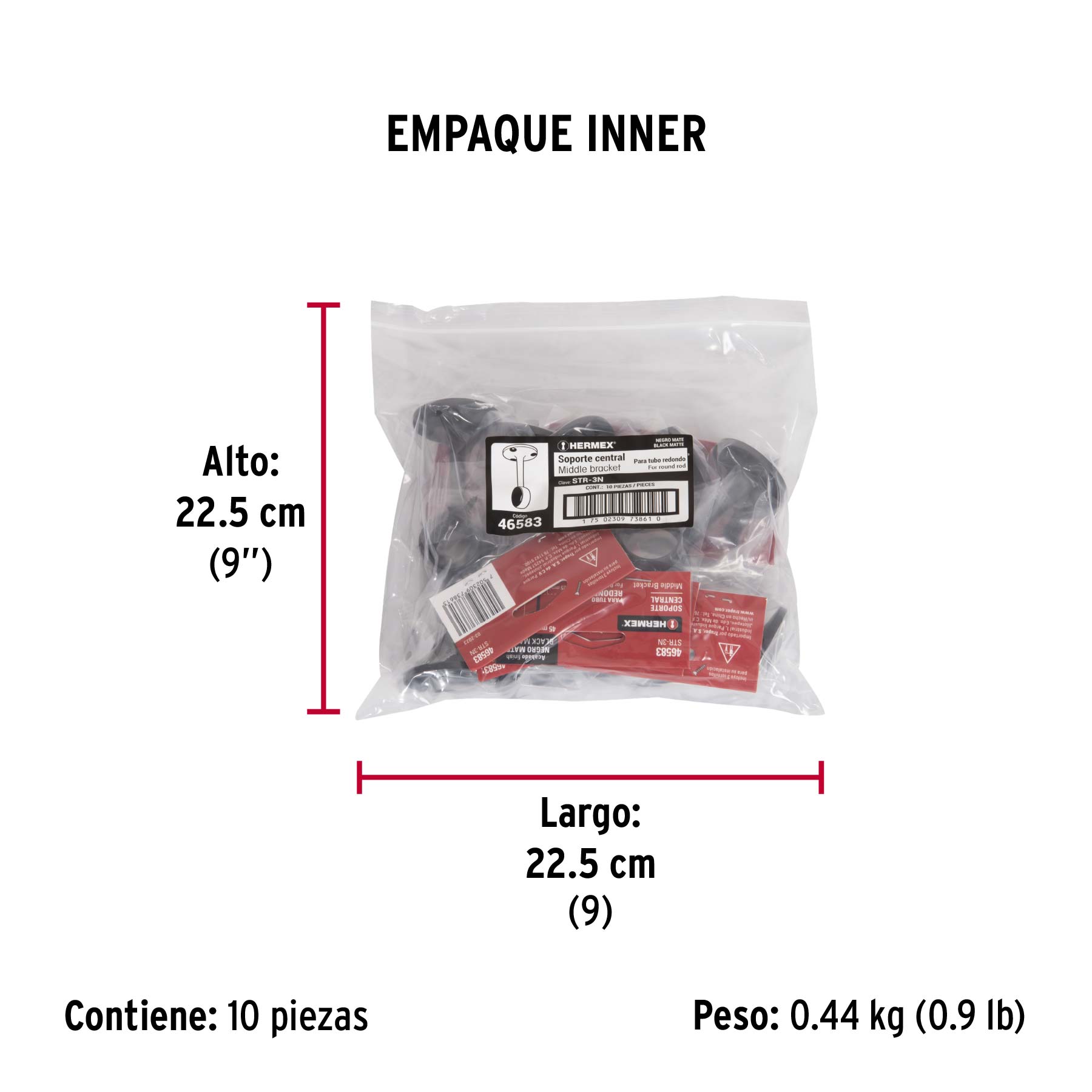 Soporte negro para tubo redondo de closet, HERMEX