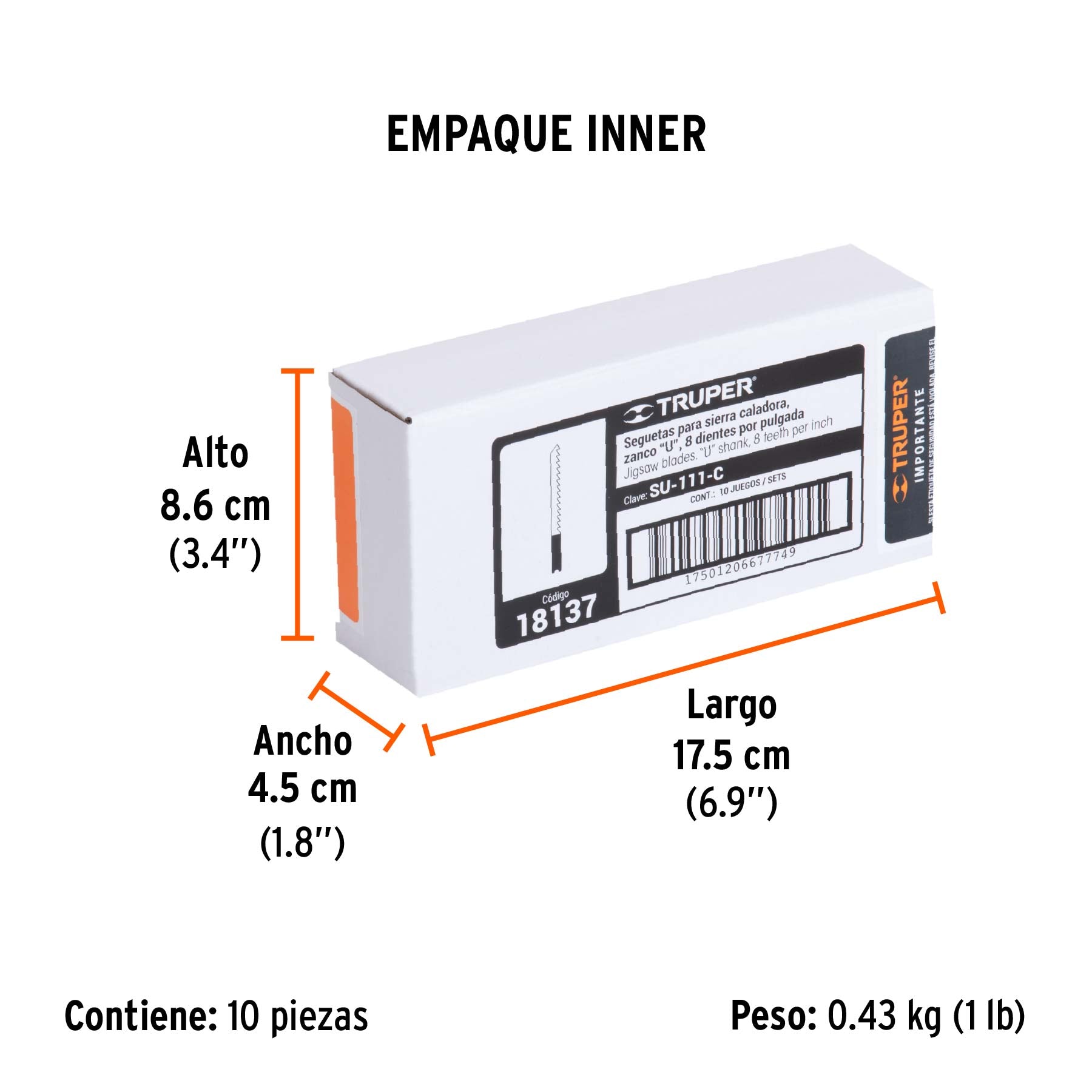 Segueta caladora,cortes rectos madera,zanco u,8dpp,5 pzas